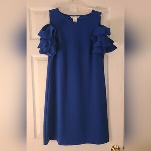 Royal Blue Cold Shoulder Ruffle Sleeve cocktakl dress, size 6